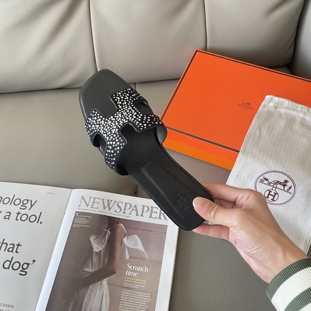Hermès Oran Sandals Black Crystal H222108Z 02360