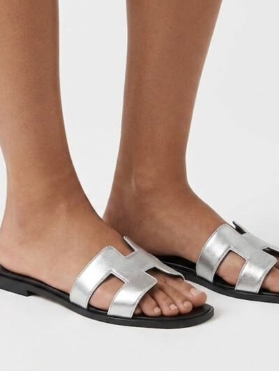 Hermes Oran Sandals Gris Argenté Silver