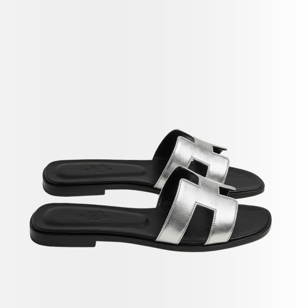 Hermes Oran Sandals Gris Argenté Silver