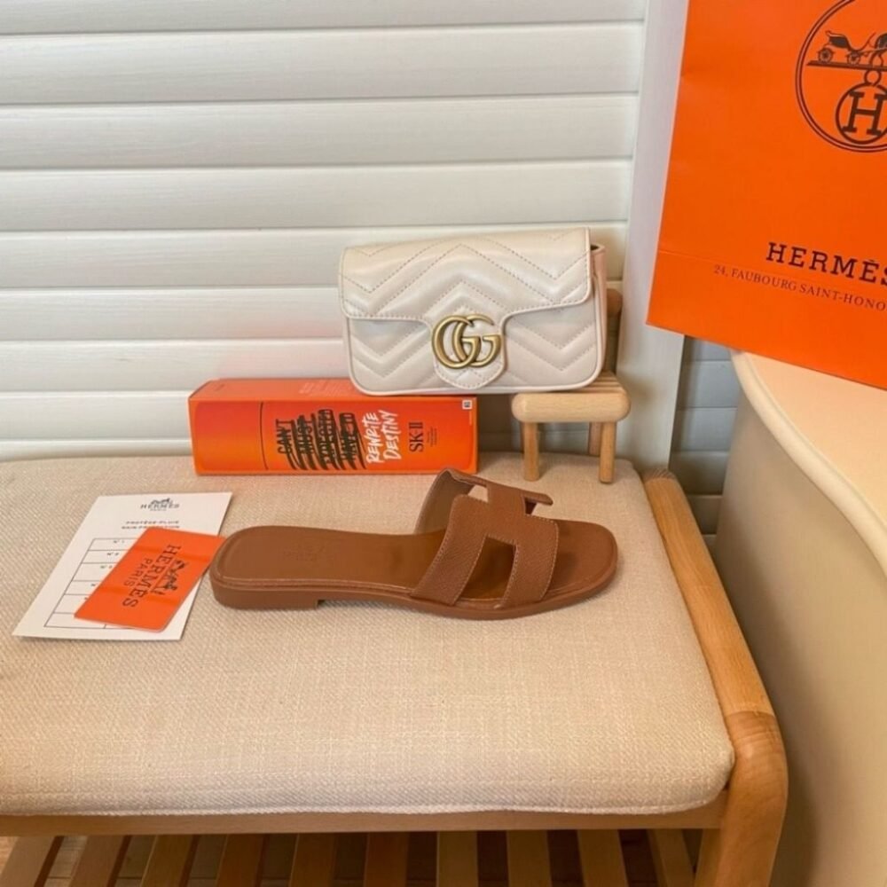 Hermes Oran Slippers Flat Oran Brown H021056Z