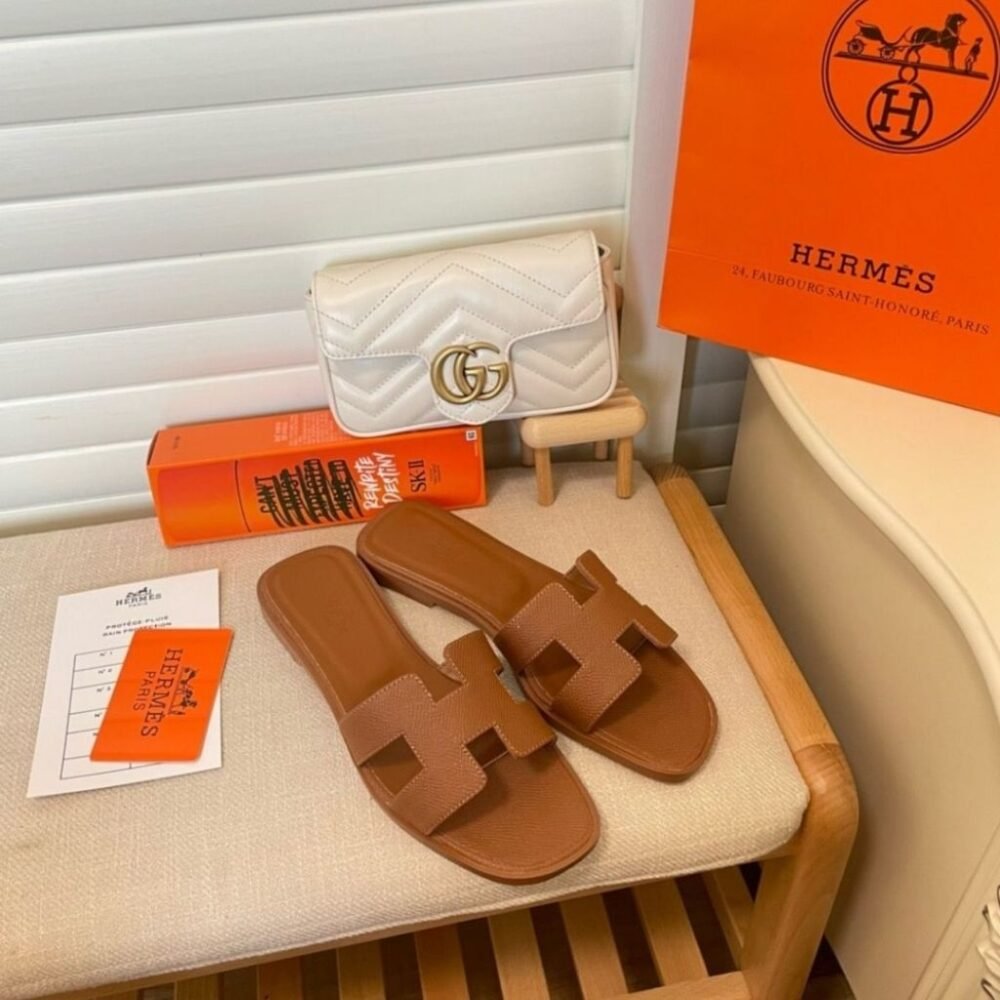 Hermes Oran Slippers Flat Oran Brown H021056Z