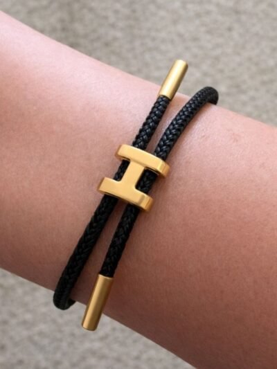 Hermes Rope Chain Bracelet Black Gold Material