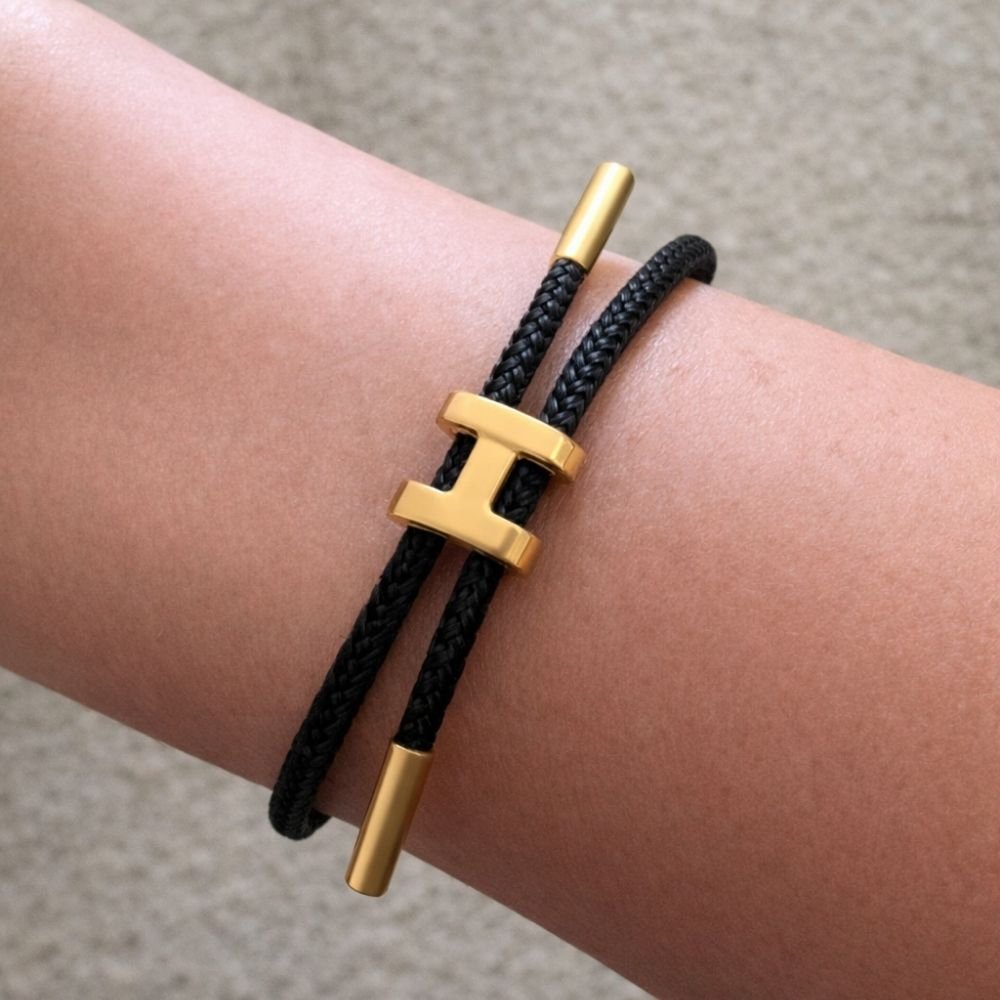 Hermes Rope Chain Bracelet Black Gold Material