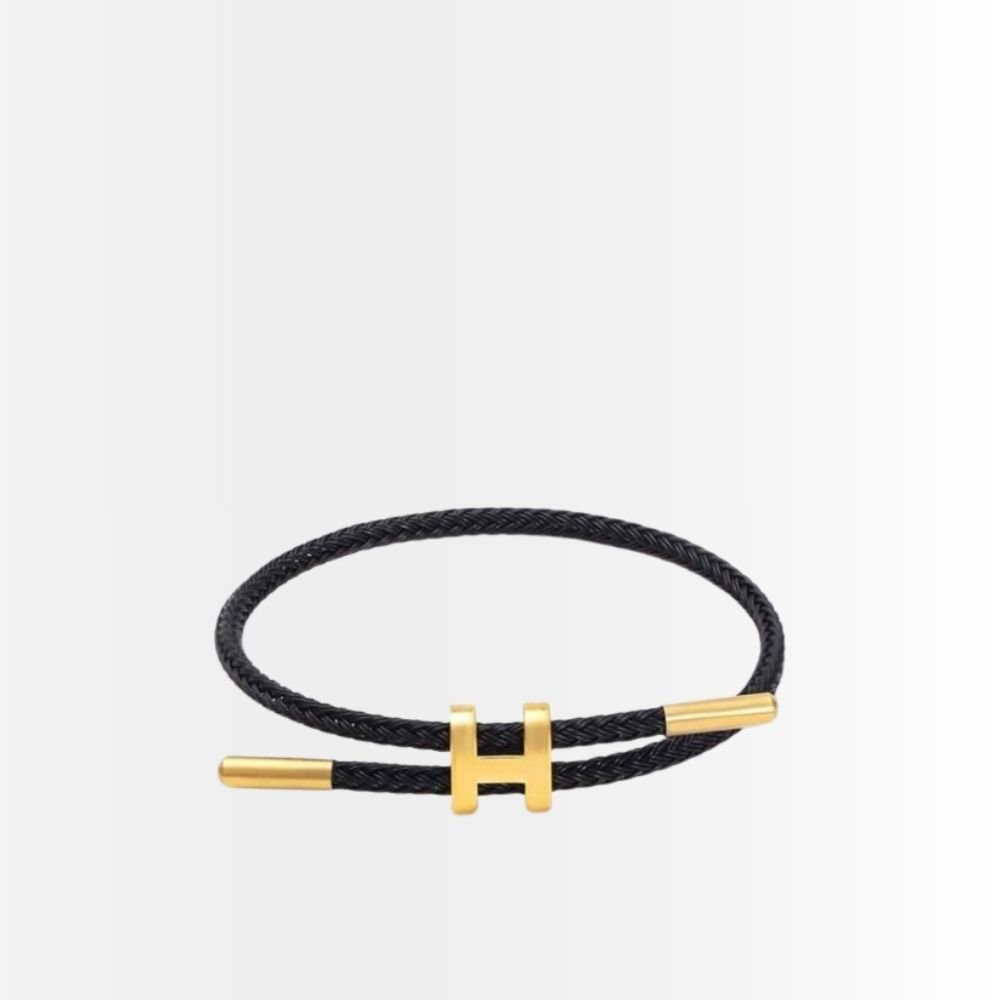 Hermes Rope Chain Bracelet Black Gold Material