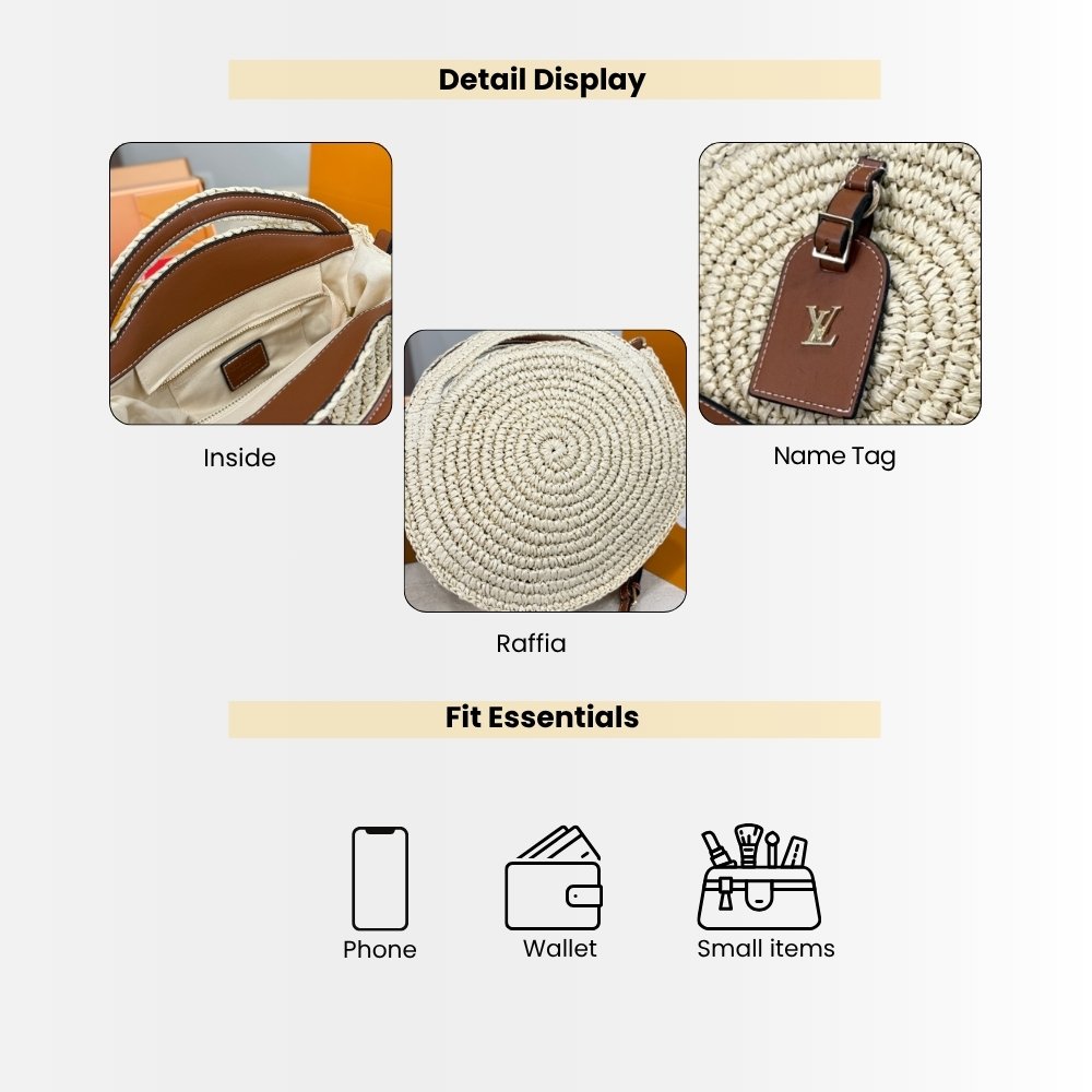 Louis Vuitton Around Me MM Shoulder Bag Raffia White 34Cm M25243