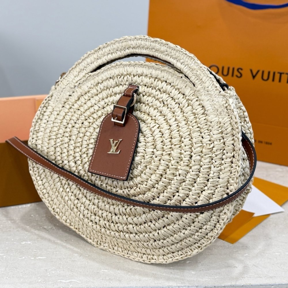 Louis Vuitton Around Me MM Shoulder Bag Raffia White 34Cm M25243