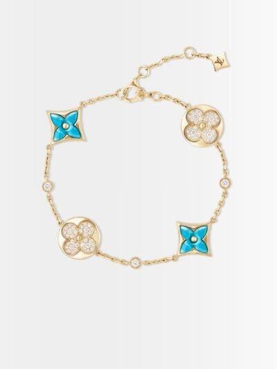 Louis Vuitton Color Blossom BB Bracelet Gold Tone With Blue Q05979