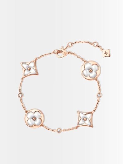 Louis Vuitton Color Blossom BB Bracelet Gold Tone With White Q95596