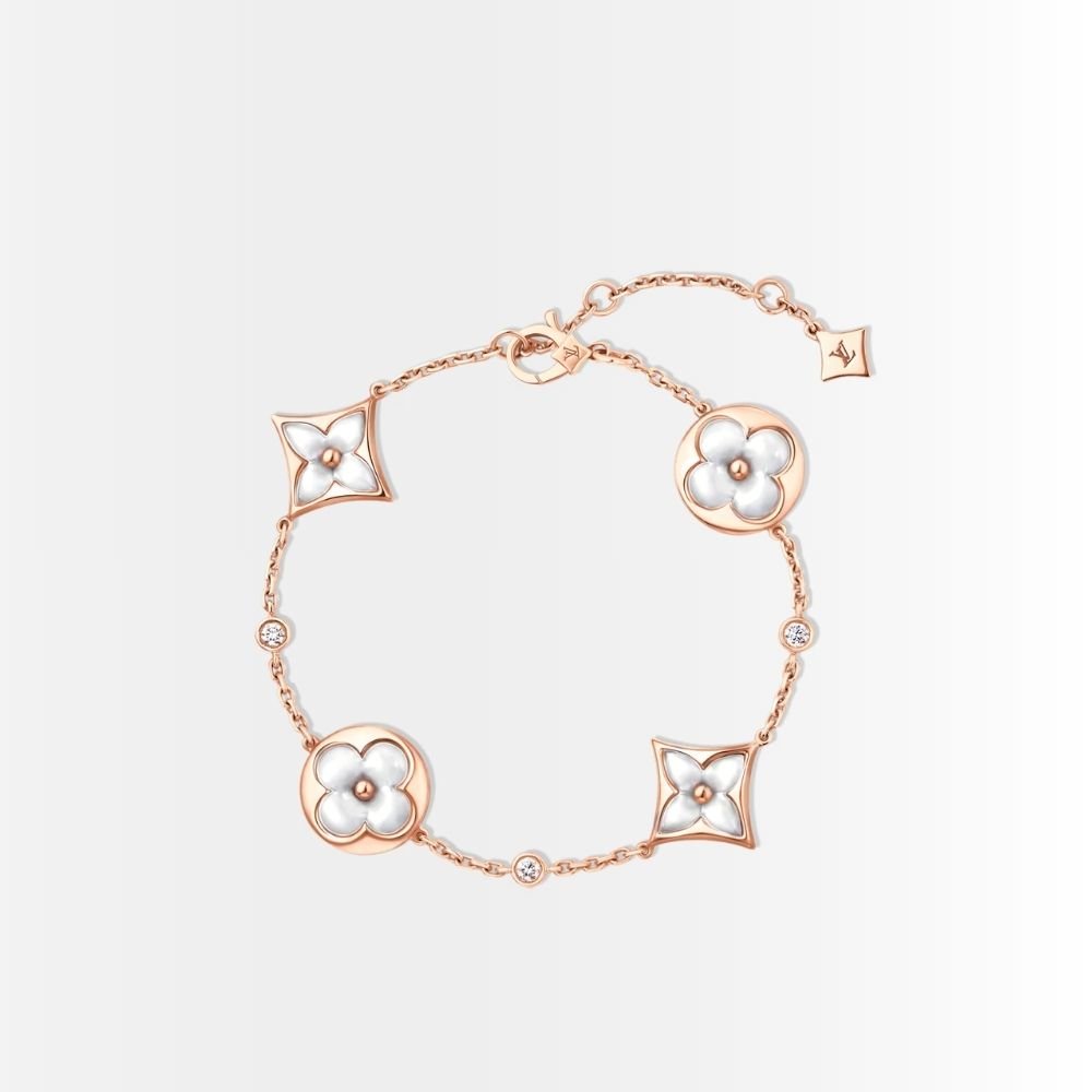 Louis Vuitton Color Blossom BB Bracelet Gold Tone With White Q95596