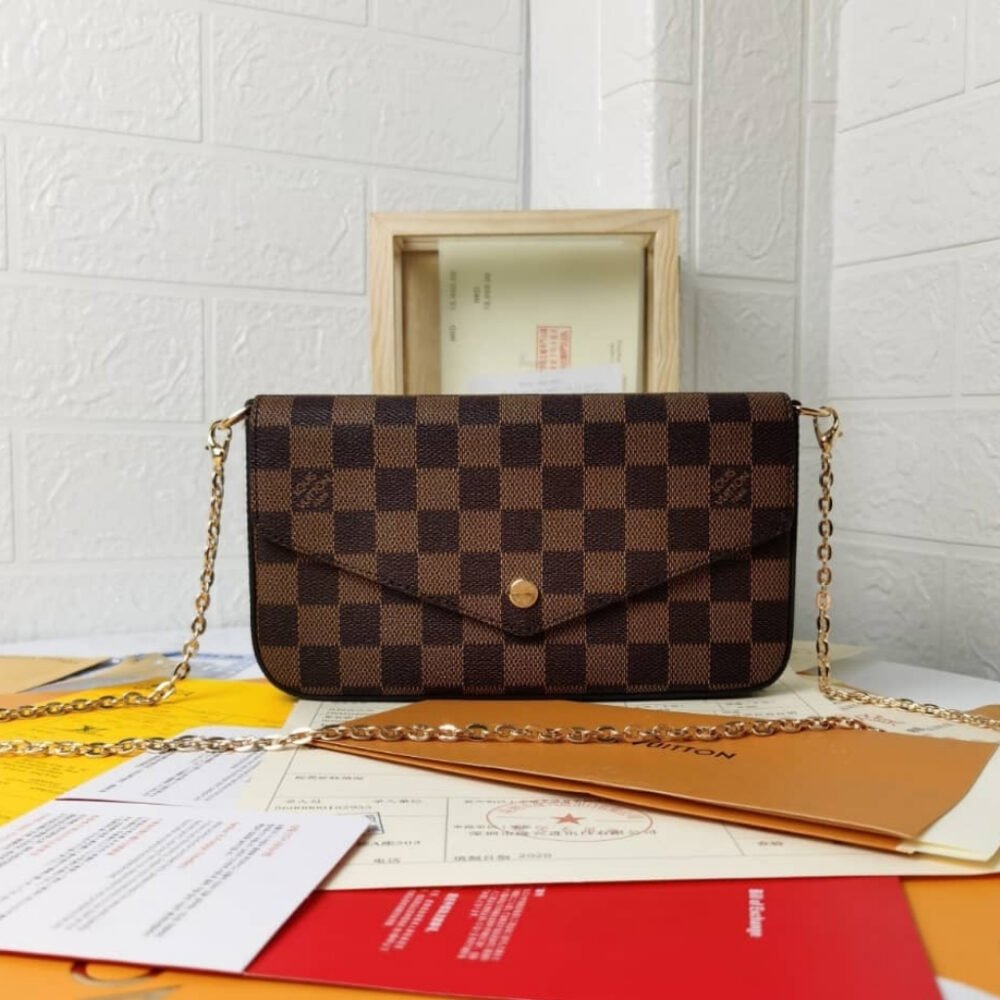 Louis Vuitton Félicie Pochette Damier Ebene Canvas And Cerise Red 21cm N40492