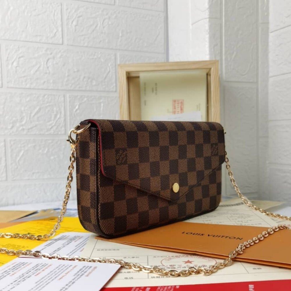 Louis Vuitton Félicie Pochette Damier Ebene Canvas And Cerise Red 21cm N40492