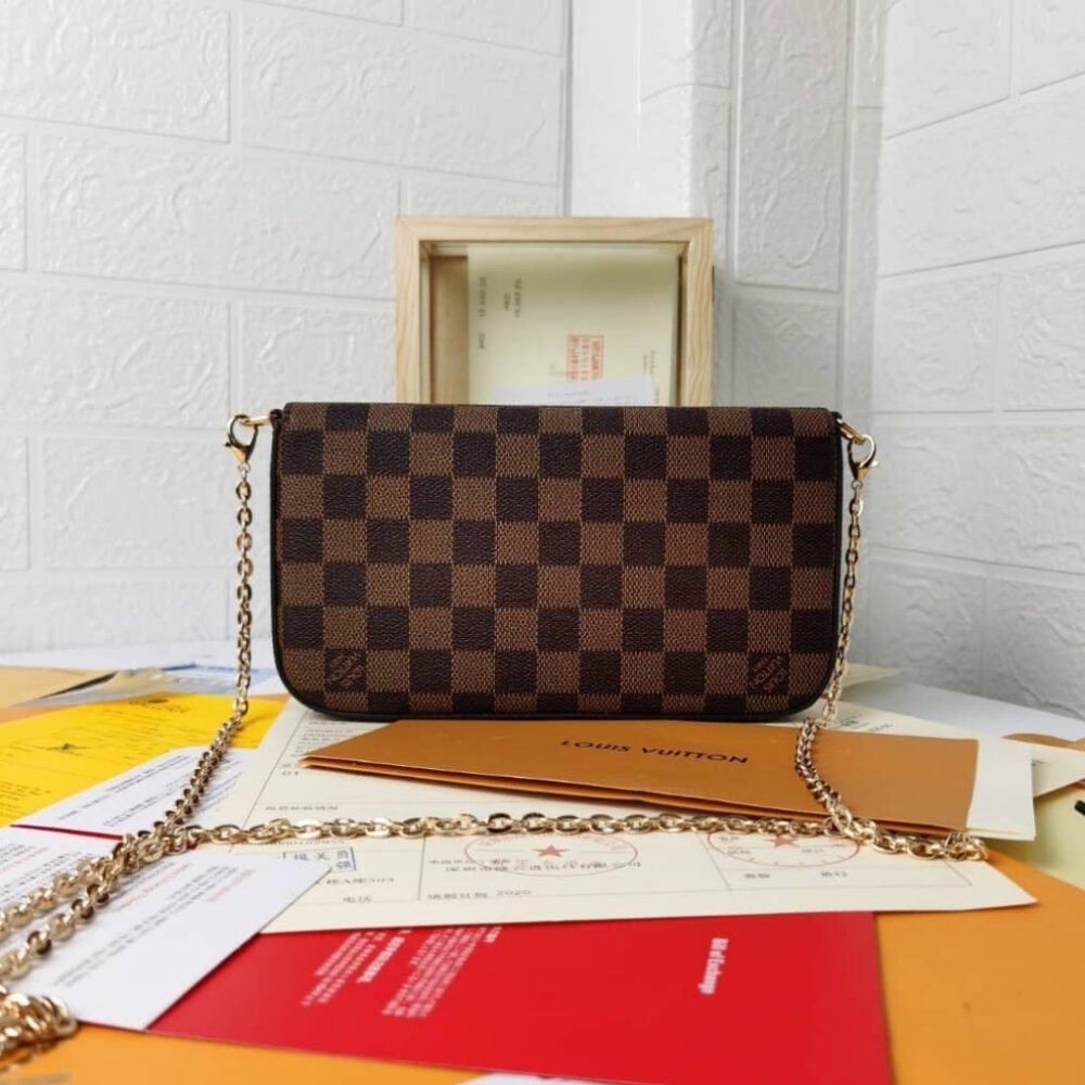 Louis Vuitton Félicie Pochette Damier Ebene Canvas And Cerise Red 21cm N40492