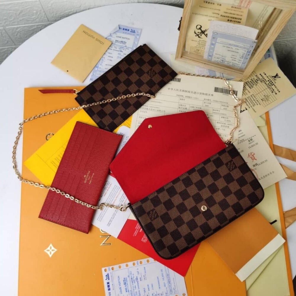 Louis Vuitton Félicie Pochette Damier Ebene Canvas And Cerise Red 21cm N40492