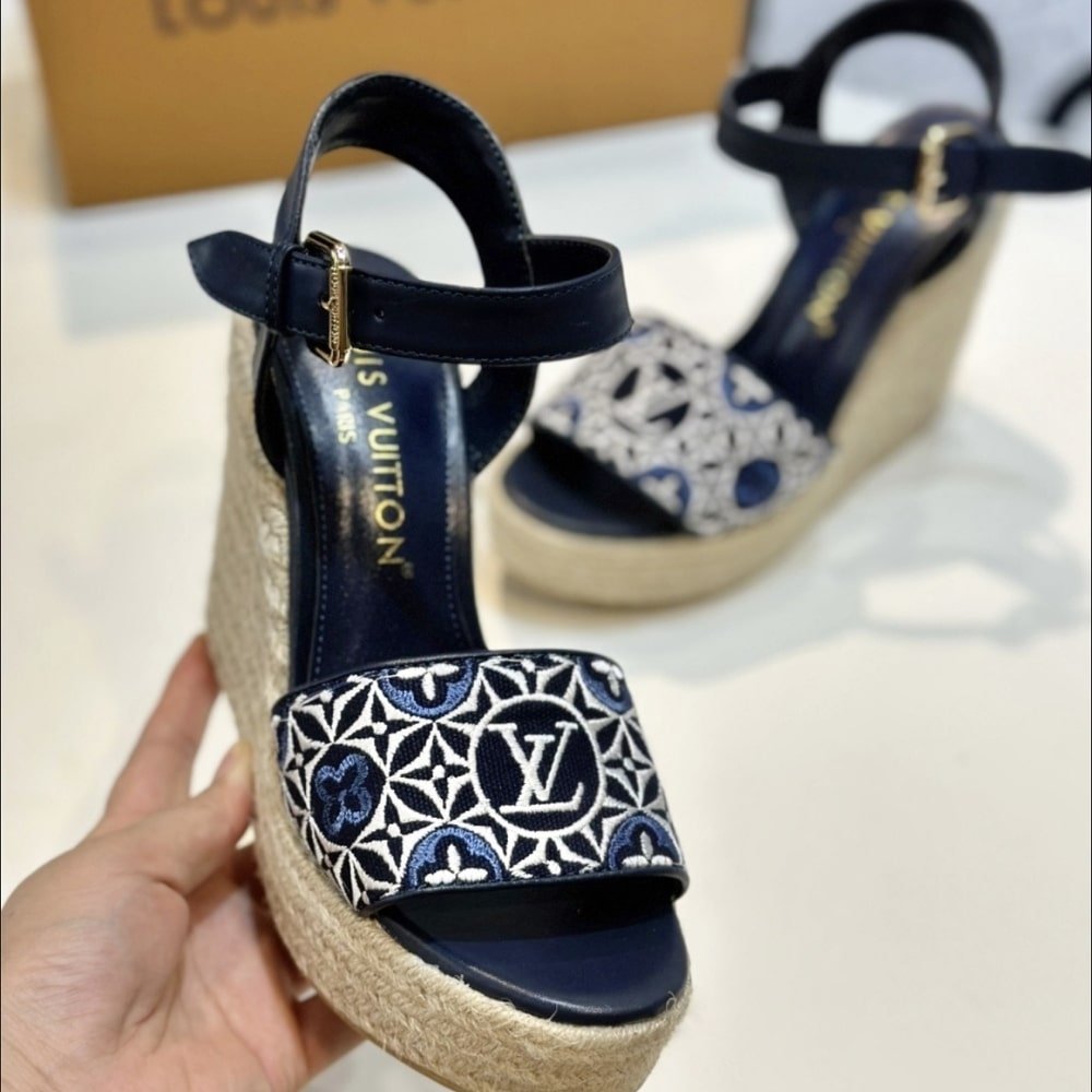 Louis Vuitton Helios Wedge Espadrille Navy Blue 1AHLKQ
