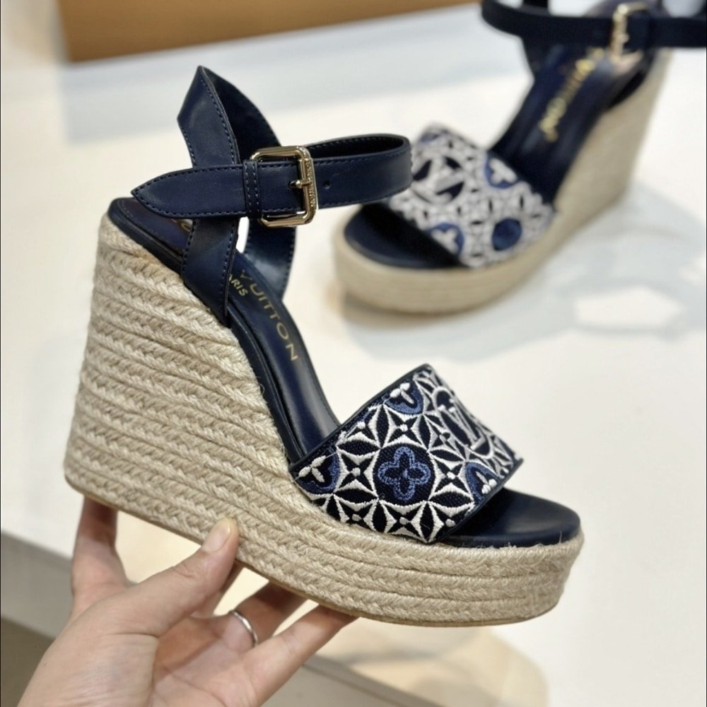 Louis Vuitton Helios Wedge Espadrille Navy Blue 1AHLKQ