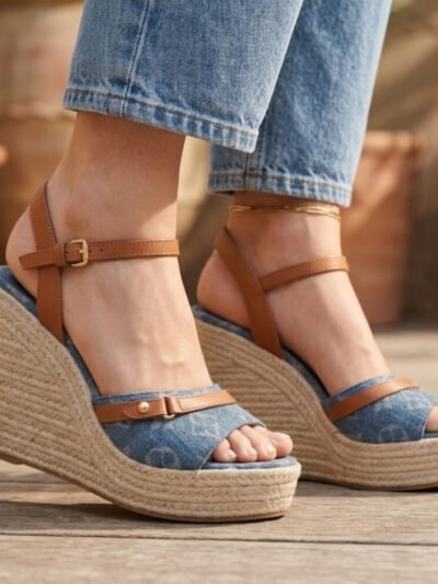 Louis Vuitton Helios Wedge Sandal Denim Blue 1ACIZJ
