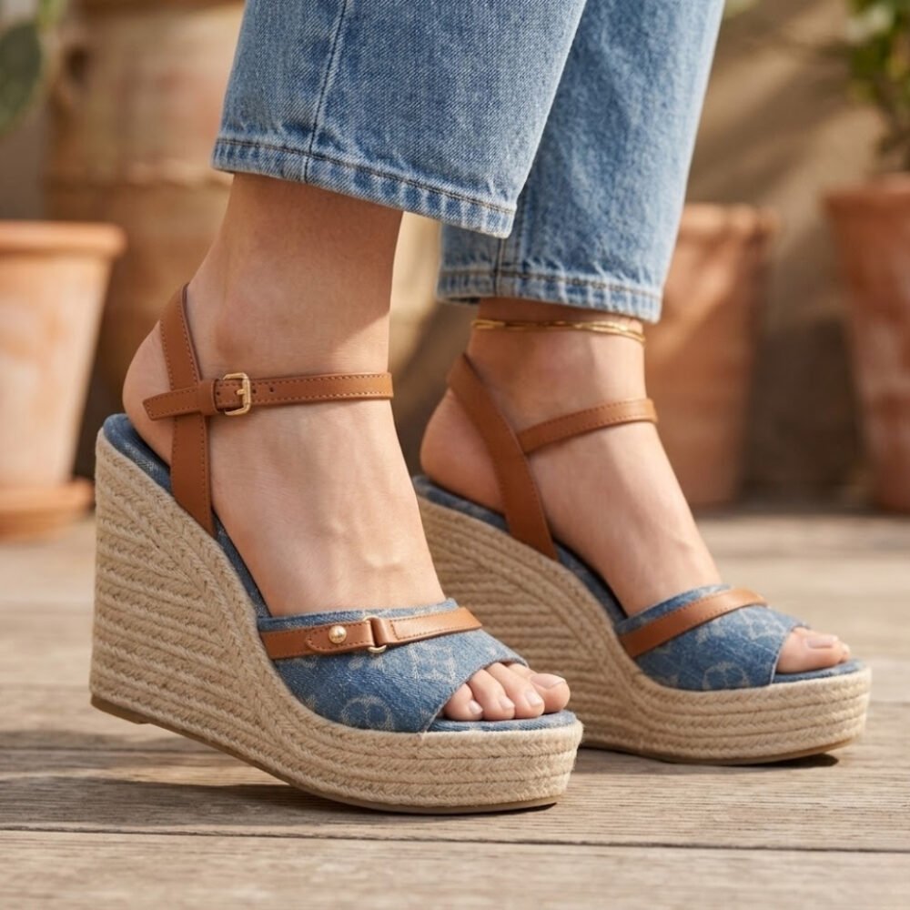 Louis Vuitton Helios Wedge Sandal Denim Blue 1ACIZJ