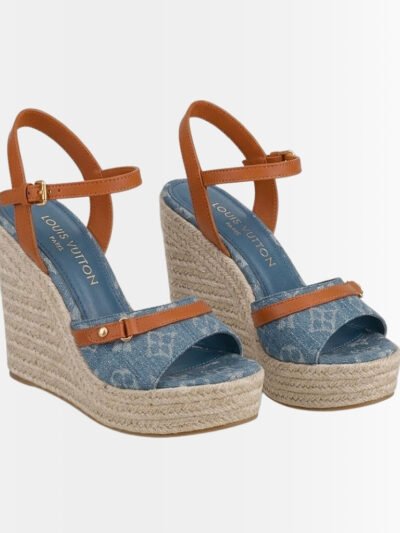 Louis Vuitton Helios Wedge Sandal Denim Blue 1ACIZJ