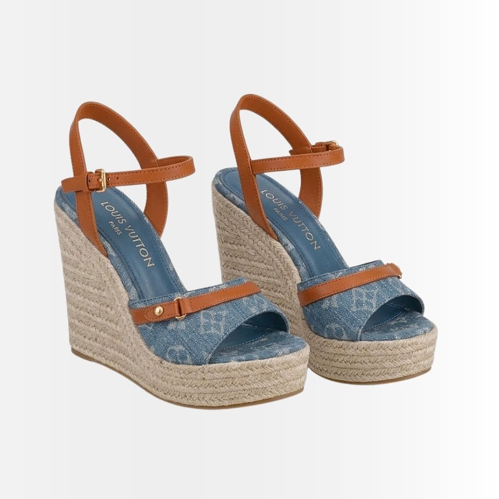 Louis Vuitton Helios Wedge Sandal Denim Blue 1ACIZJ