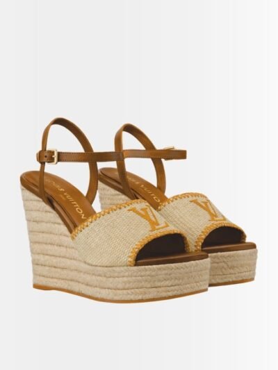 Louis Vuitton Helios Wedge Sandal Raffia Brown