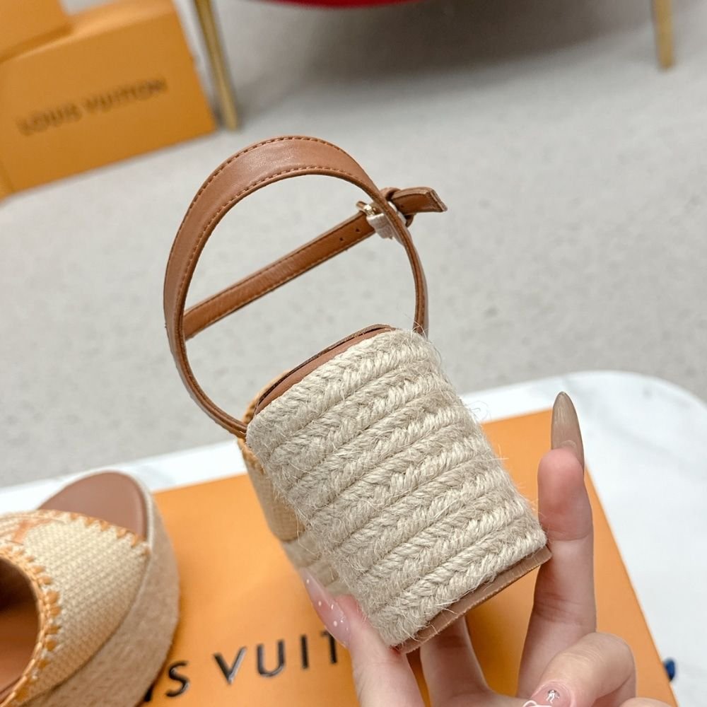Louis Vuitton Helios Wedge Sandal Raffia Brown