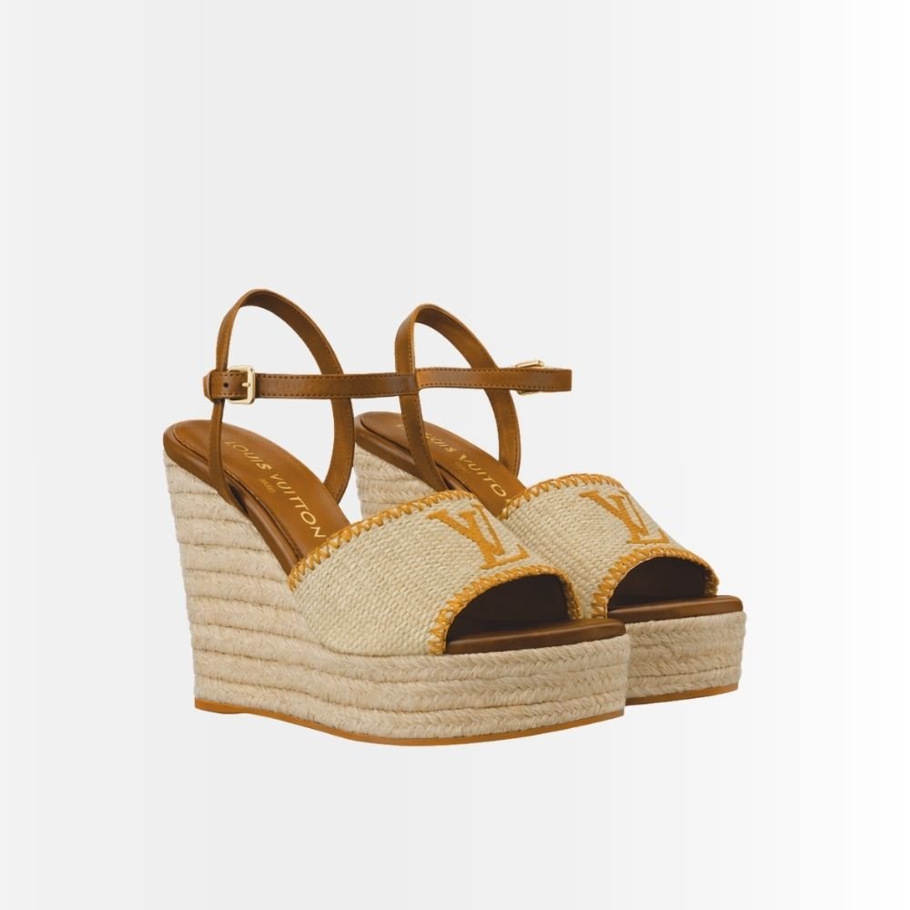 Louis Vuitton Helios Wedge Sandal Raffia Brown
