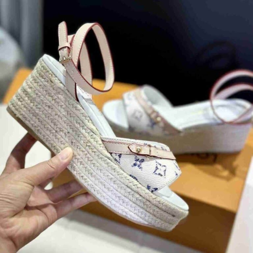 Louis Vuitton Helios Wedge Sandal White 1ACSFQ