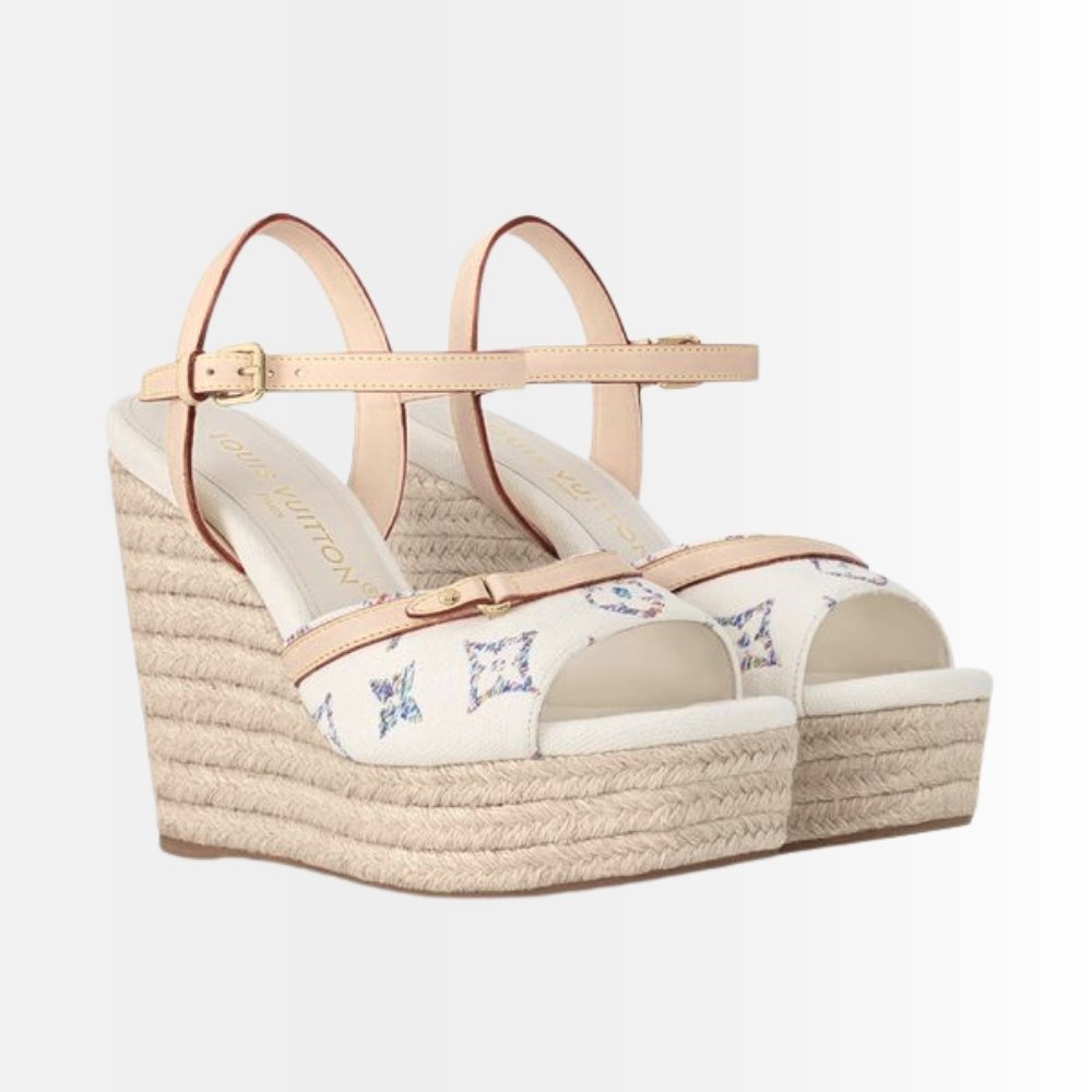 Louis Vuitton Helios Wedge Sandal White 1ACSFQ