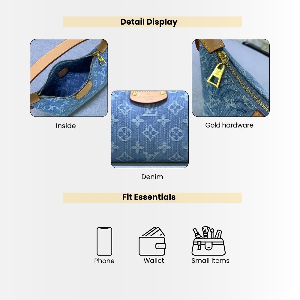 Louis Vuitton Hills Pochette Monogram Shoulder Bag Blue Denim 17Cm