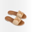 Louis Vuitton Lock It Flat Raffia Mules Brown
