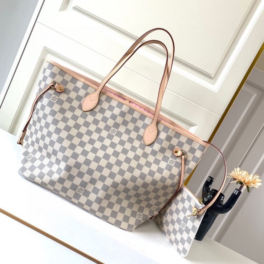 Louis Vuitton Neverfull MM Damier Azur Rose Ballerine 31Cm N40603