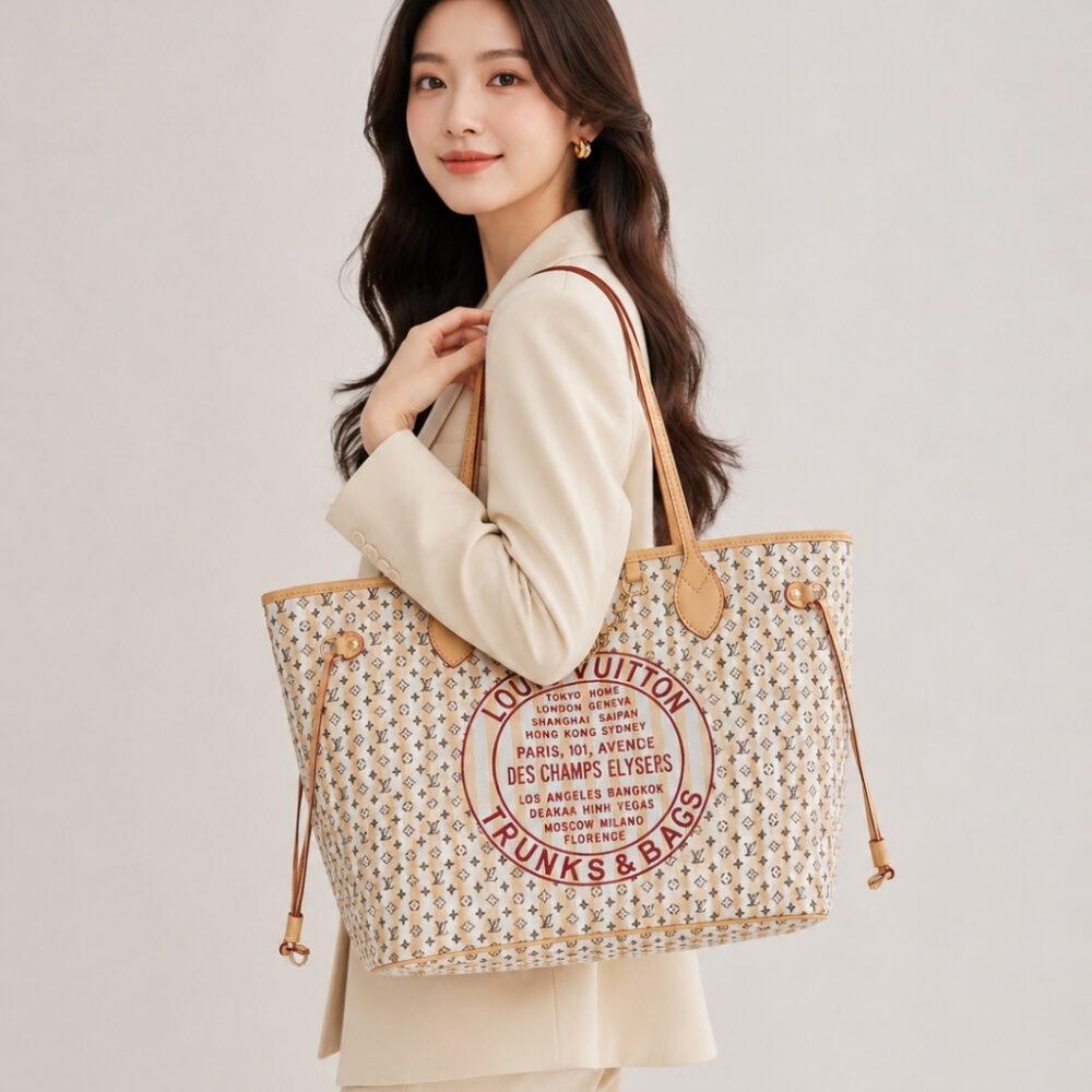 Louis Vuitton Neverfull MM LV Stamp Rose 31Cm M29483