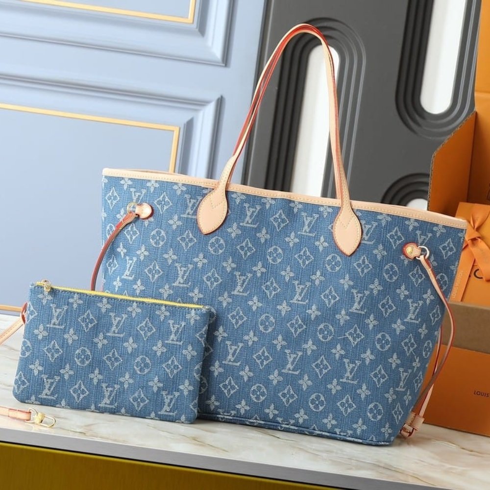 Louis Vuitton Neverfull MM Monogram Denim Blue 31Cm M13192