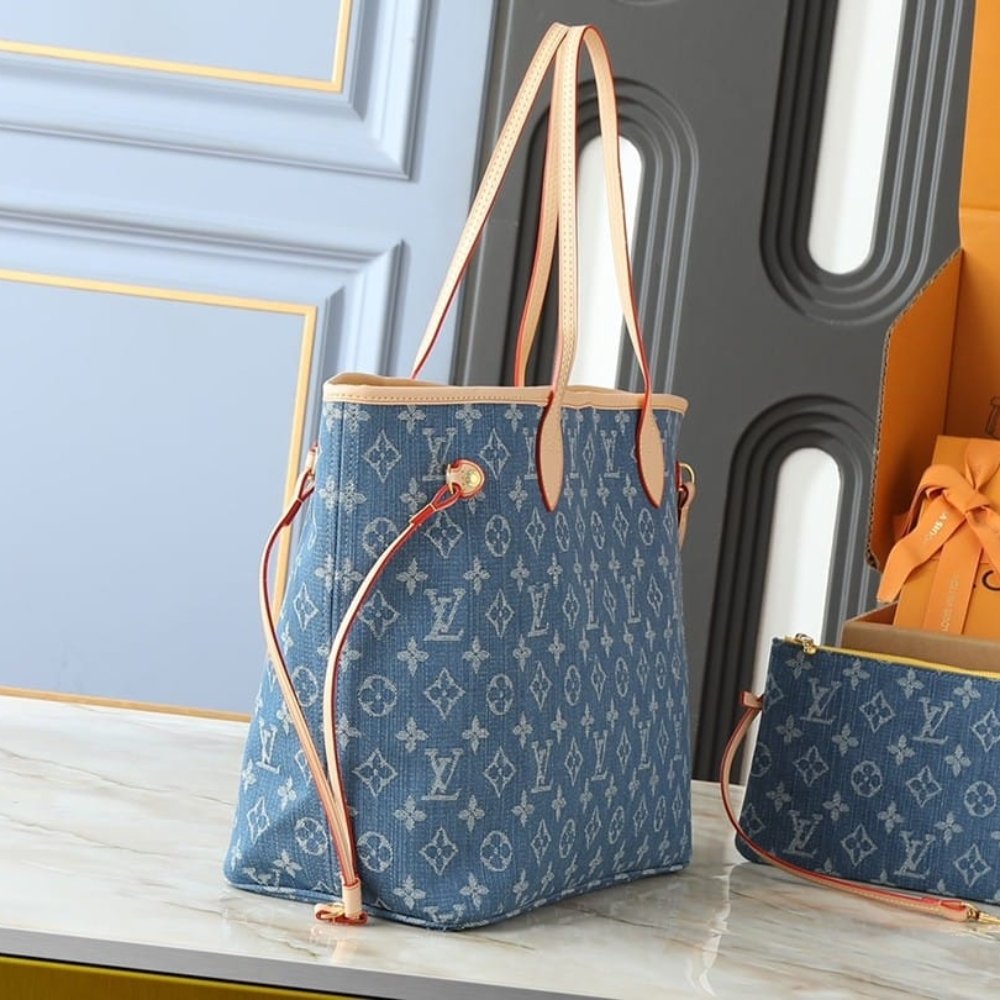Louis Vuitton Neverfull MM Monogram Denim Blue 31Cm M13192