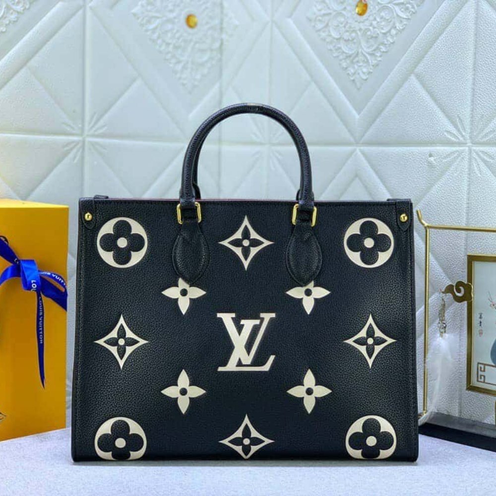 Louis Vuitton Onthego MM Bicolor Monogram Empreinte Black Beige 35Cm M45495