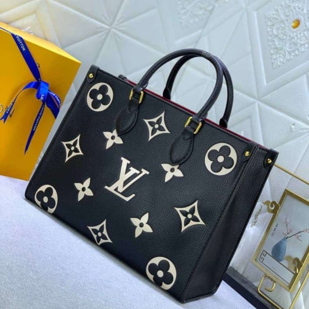 Louis Vuitton Onthego MM Bicolor Monogram Empreinte Black Beige 35Cm M45495