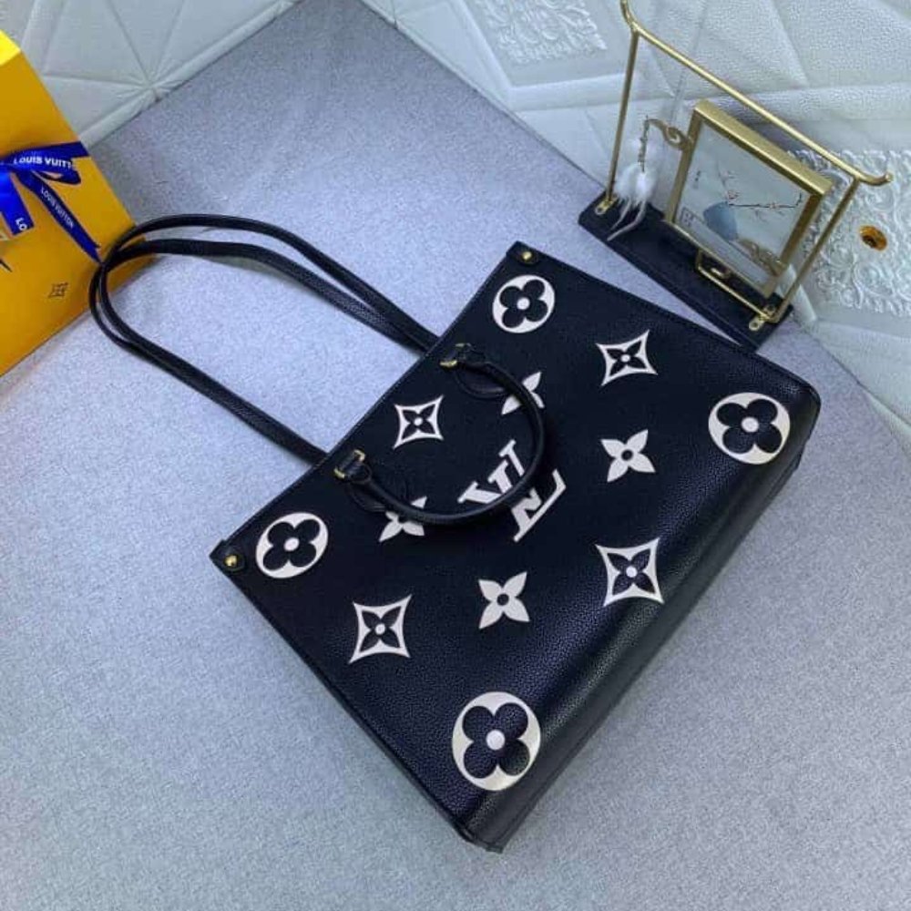 Louis Vuitton Onthego MM Bicolor Monogram Empreinte Black Beige 35Cm M45495