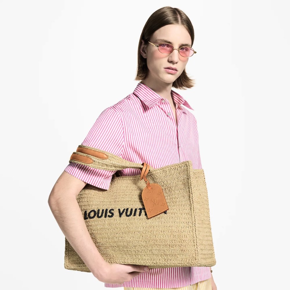 Louis Vuitton Summer Shopper Tote MM Raffia Natural Beige 44cm M14458