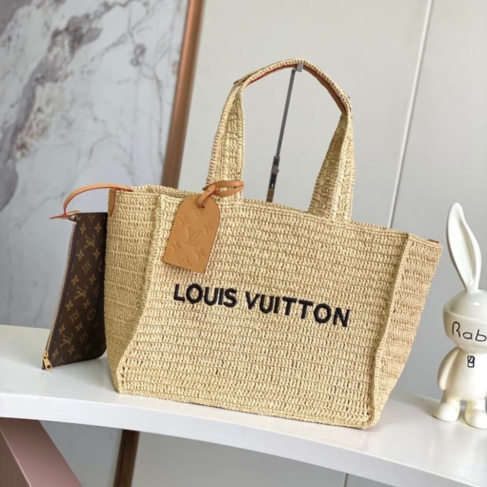 Louis Vuitton Summer Shopper Tote MM Raffia Natural Beige 44cm M14458