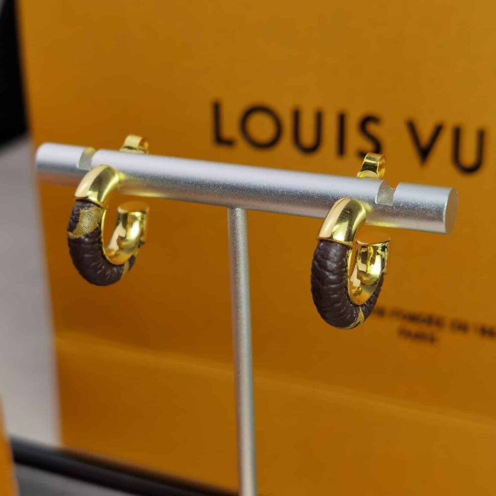 Louis Vuitton Wild Mini Hoop Earrings Gold Brown M00474