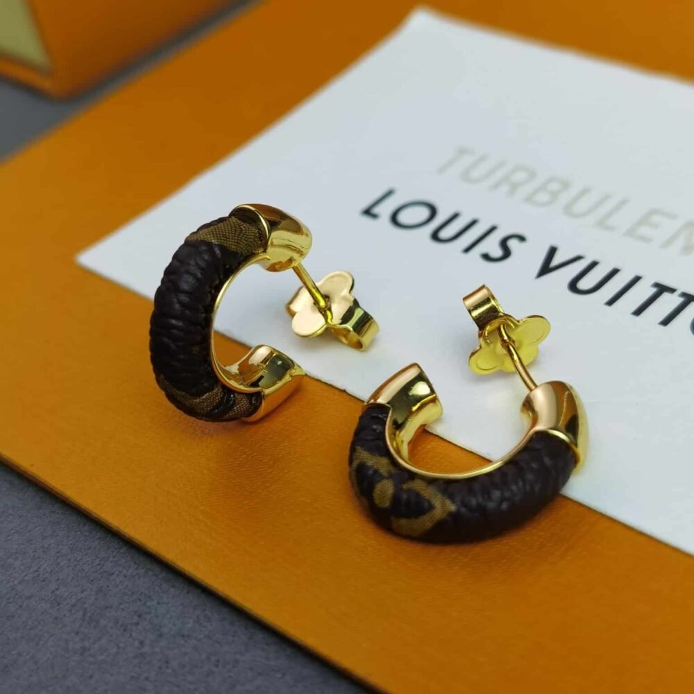 Louis Vuitton Wild Mini Hoop Earrings Gold Brown M00474