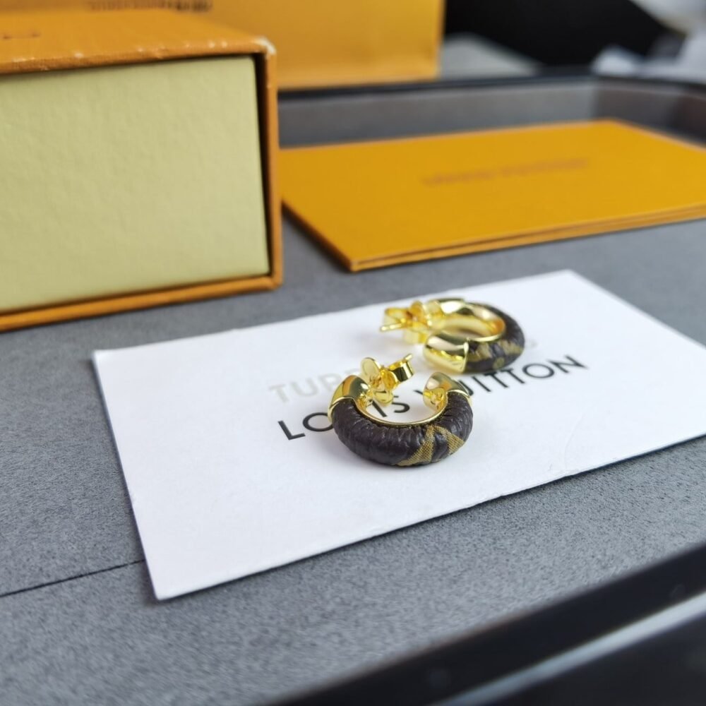 Louis Vuitton Wild Mini Hoop Earrings Gold Brown M00474