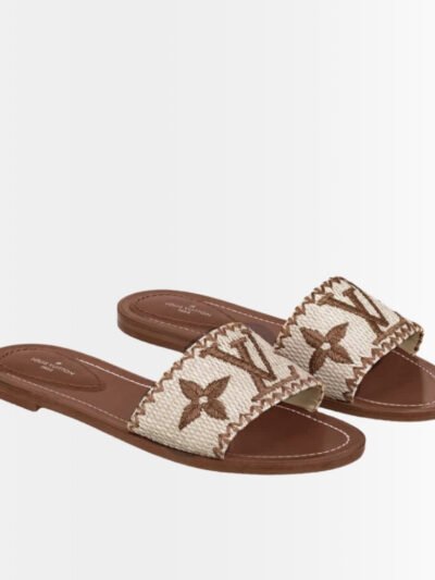 Louis Vuitton Women's Lock It Flat Mule Sandals Monogram Giant Raffia Cognac Brown