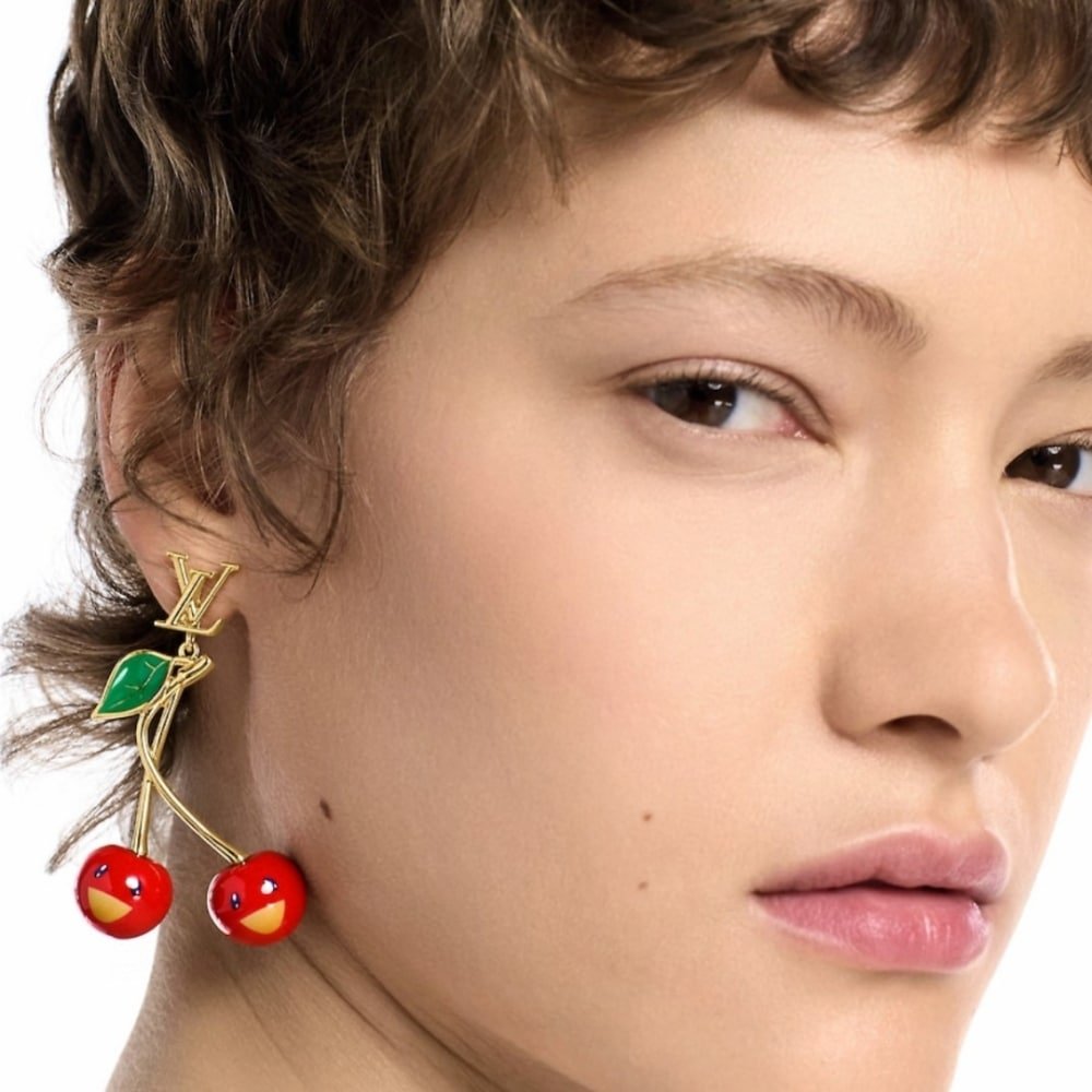 Louis Vuitton X Murakami Cerise Earrings Gold Red M02808