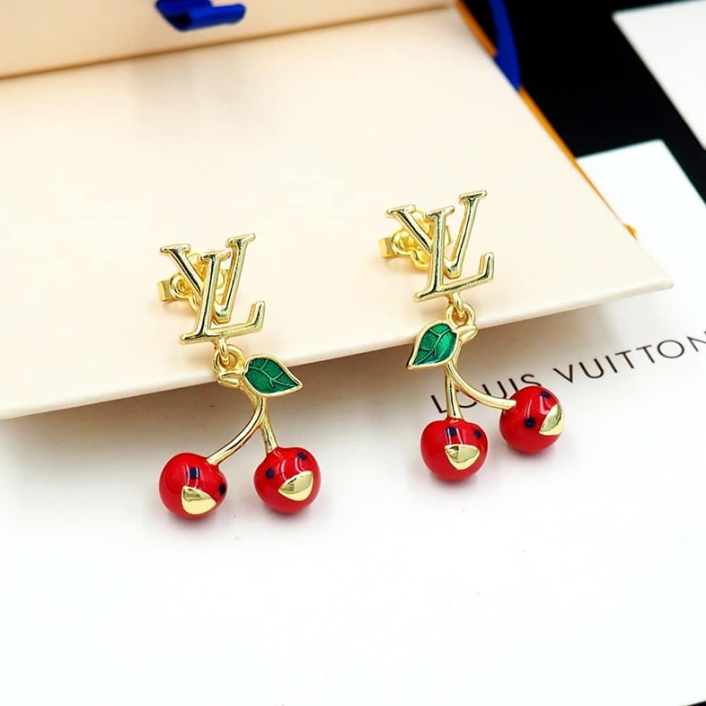 Louis Vuitton X Murakami Cerise Earrings Gold Red M02808