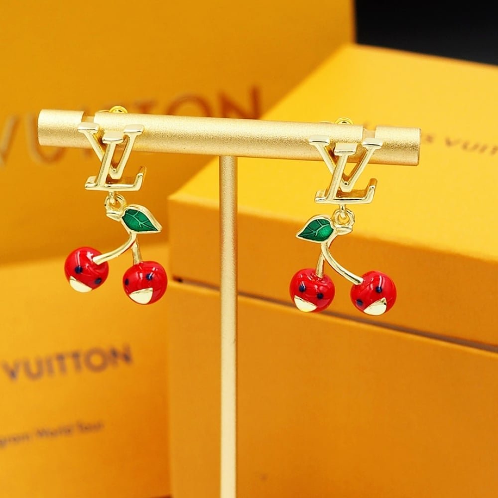 Louis Vuitton X Murakami Cerise Earrings Gold Red M02808
