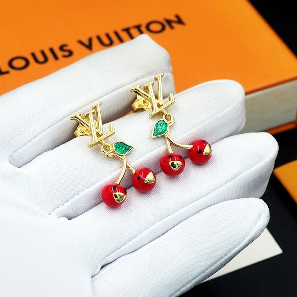 Louis Vuitton X Murakami Cerise Earrings Gold Red M02808