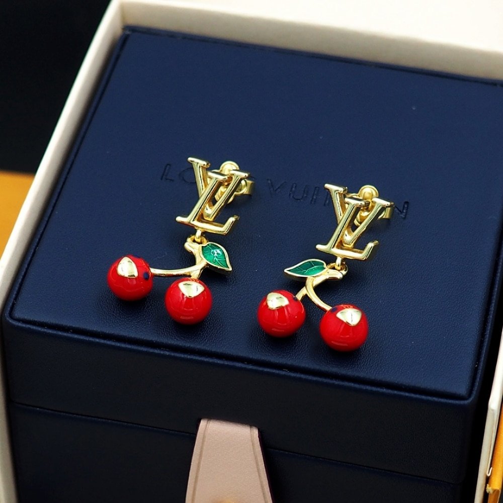 Louis Vuitton X Murakami Cerise Earrings Gold Red M02808
