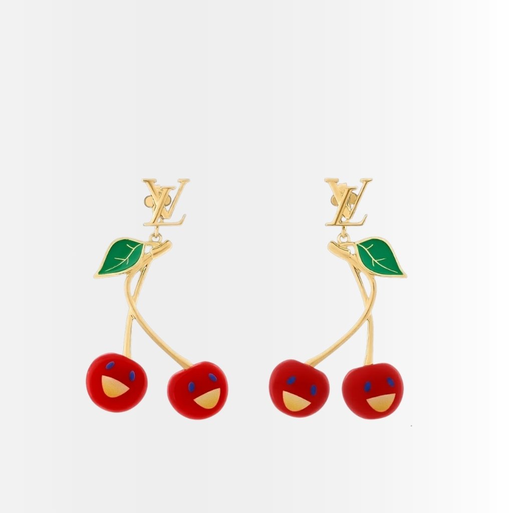 Louis Vuitton X Murakami Cerise Earrings Gold Red M02808