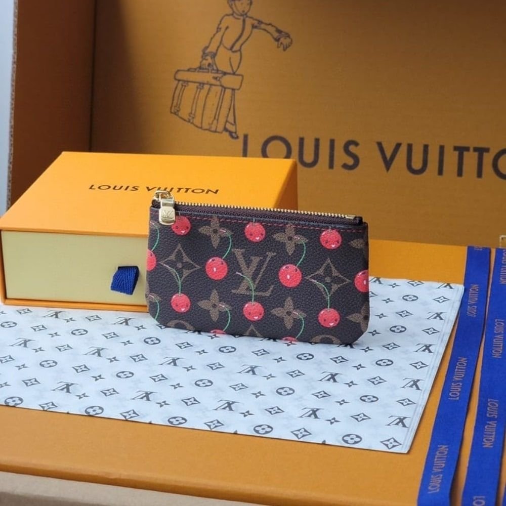 Louis Vuitton X Murakami Key Pouch Monogram Cerises Brown 11Cm